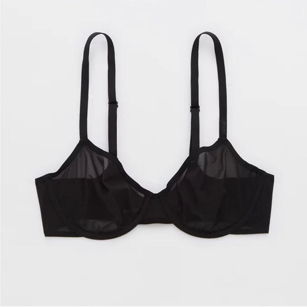 *NWT* Aerie Smoothez Unlined Mesh Bra Full Coverage True Black 32C